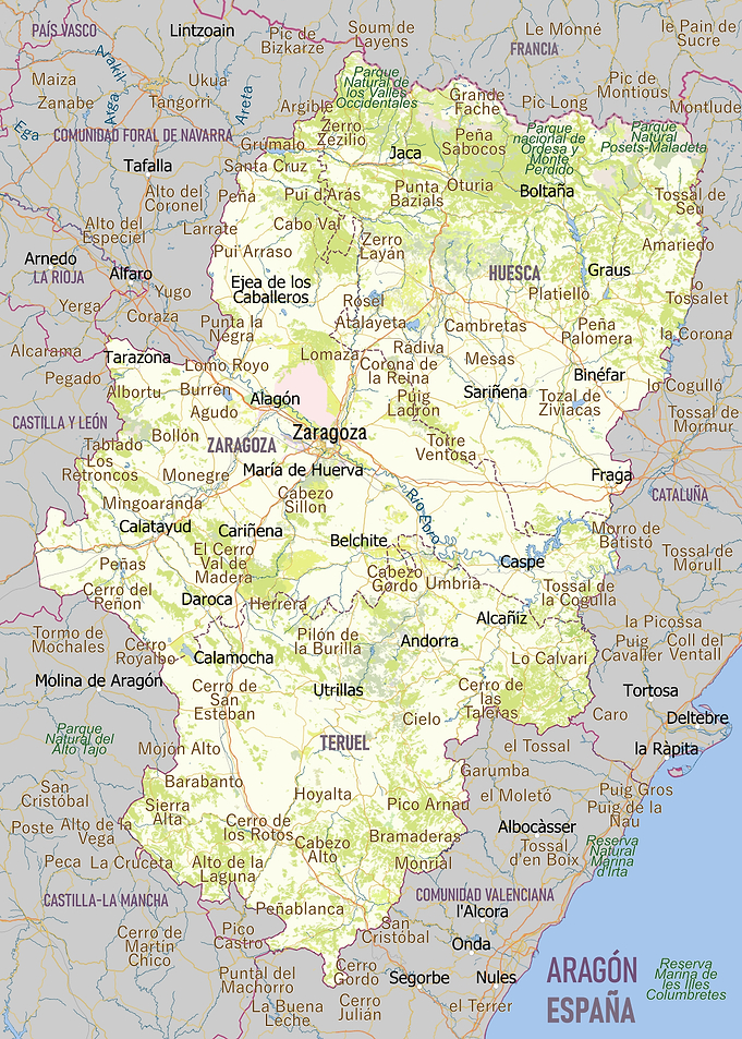 Map of Aragon, Spain