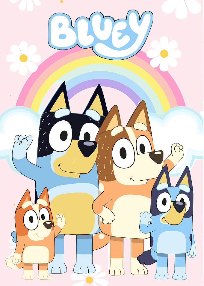 Bluey Family Cartoon Illustration