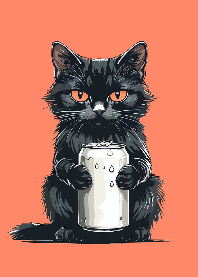Black Cat with Energy Drink