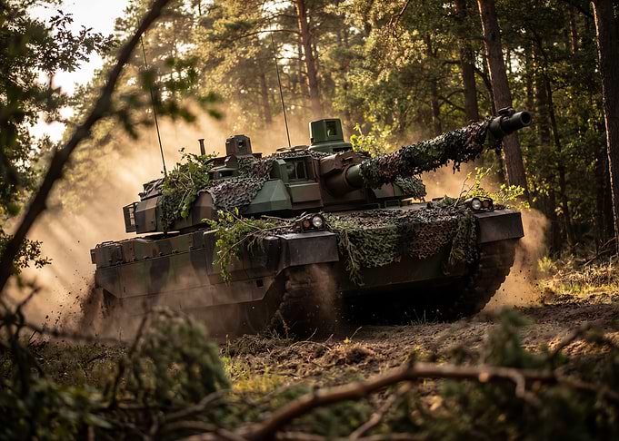 Camouflaged Tank in Forest
