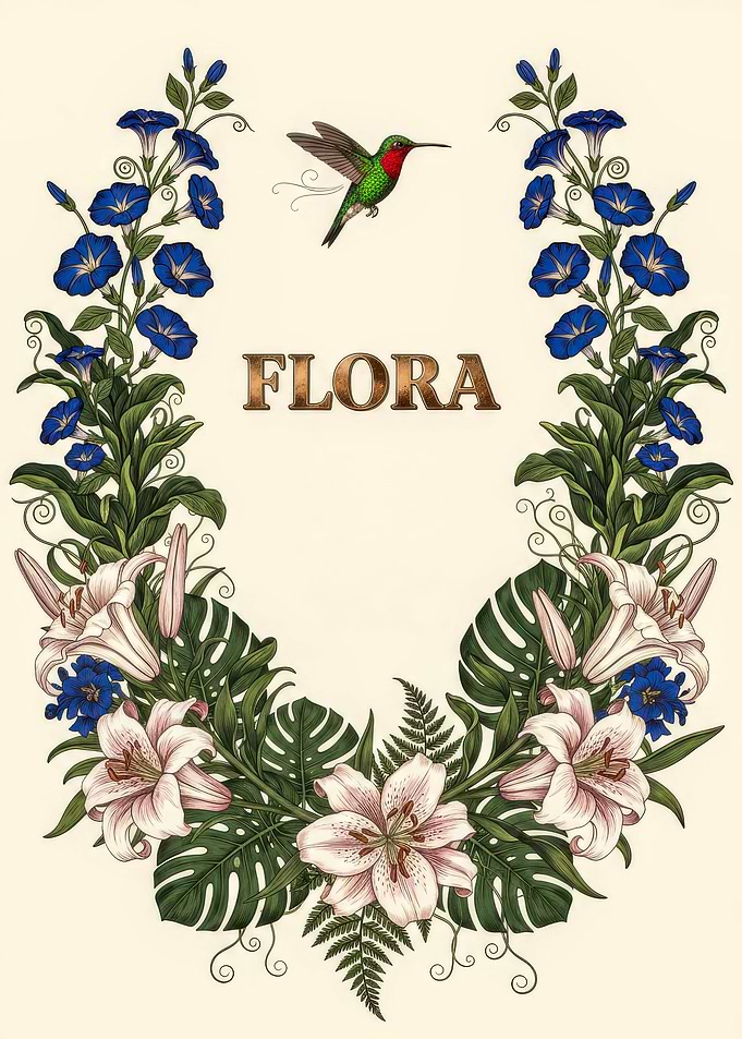 Flora Wreath with Hummingbird