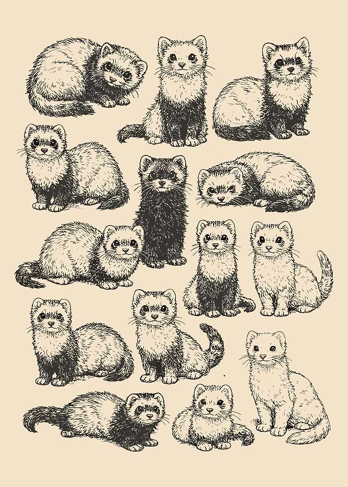 Ferret Sketch Poster, Cute Ferret Wall Art, Animal Illustration Print, Minimalist Pet Decor