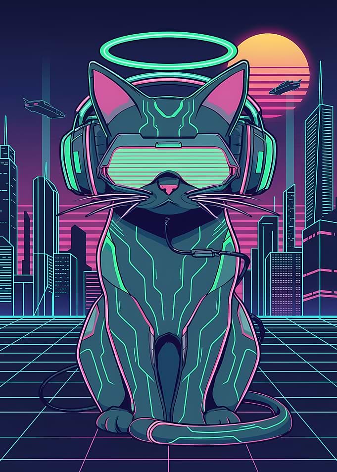 Cyberpunk Cat with VR Headset