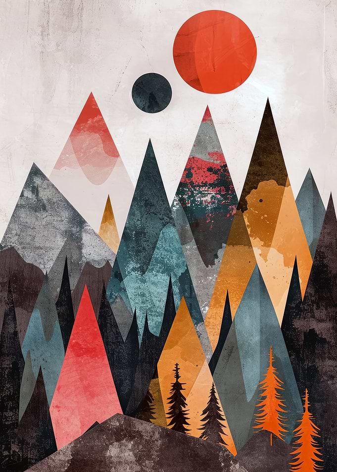 Abstract Mountain Landscape with Geometric Shapes