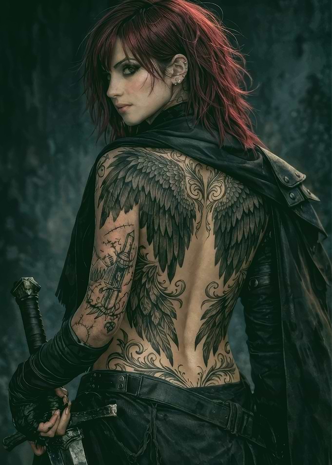 Warrior Woman with Wing Tattoo