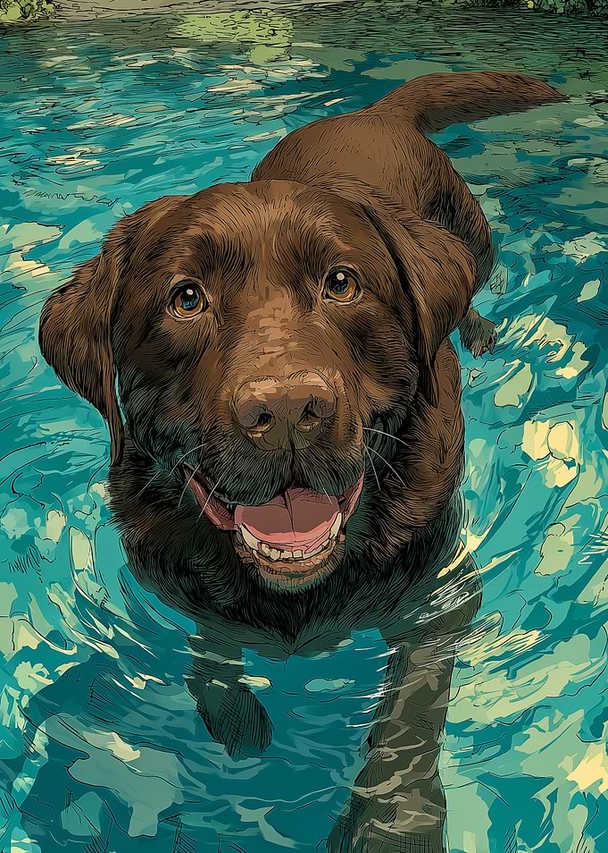 Happy Labrador Swimming
