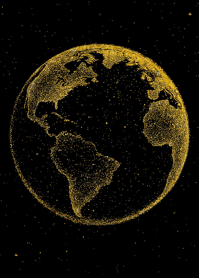 Golden Earth in Starry Space