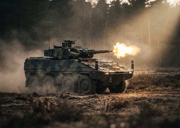 Military Tank Firing in Forest