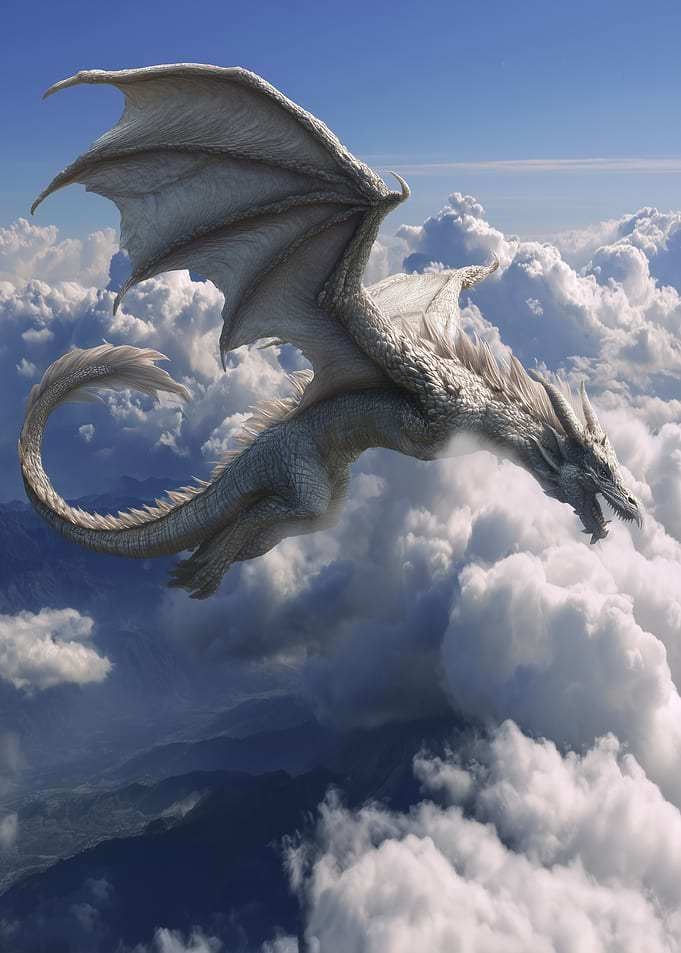 Dragon soaring through clouds