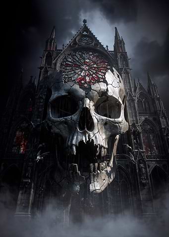 Skull Cathedral Gothic Horror Art