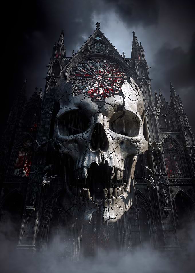 Skull Cathedral Gothic Horror Art