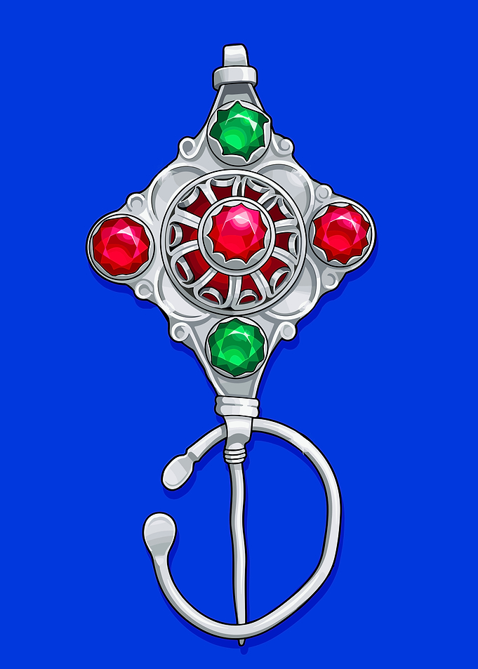 Amazigh Silver Brooch with Gems