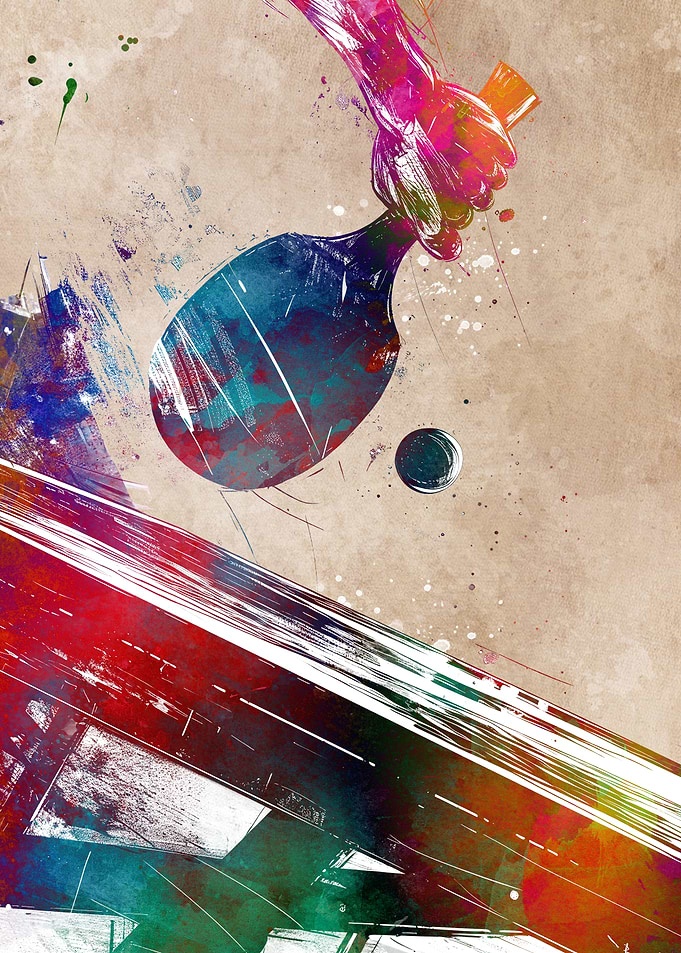 Colorful Table Tennis Watercolor Art