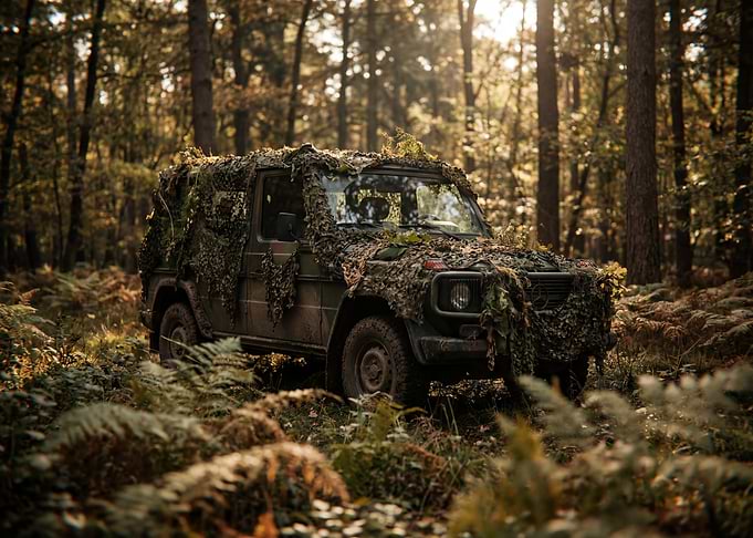 Camouflaged Vehicle in Forest
