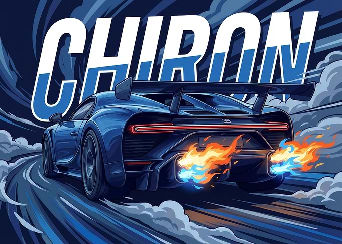 Bugatti Chiron Speeding with Flames