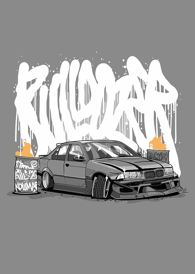Cartoon Car with Graffiti Background