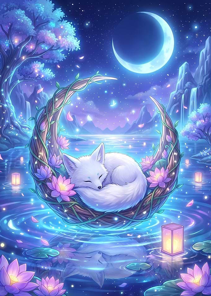 Dreamy Fox in Moon Cradle