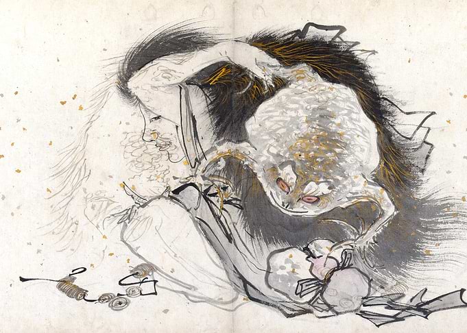 Liu Haichan and Three Legged Toad Chinese Taoist Painting