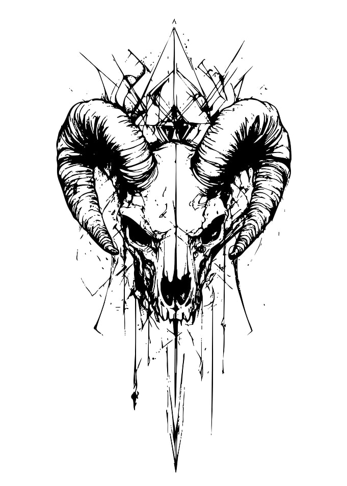 Ram Skull Black and White Art