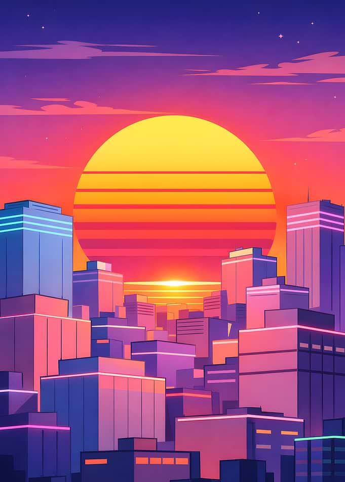 Retro Cityscape Sunset