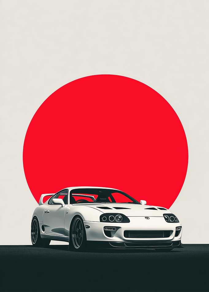 White Toyota Supra with Japanese Flag