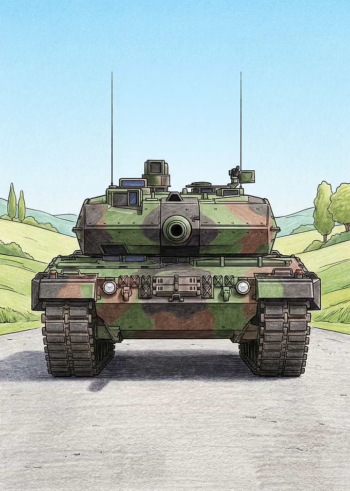 Camouflaged Tank on Road