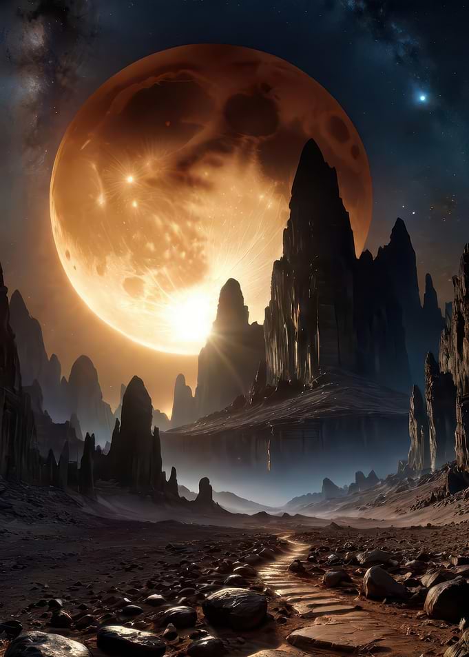 Alien Landscape with Giant Moon