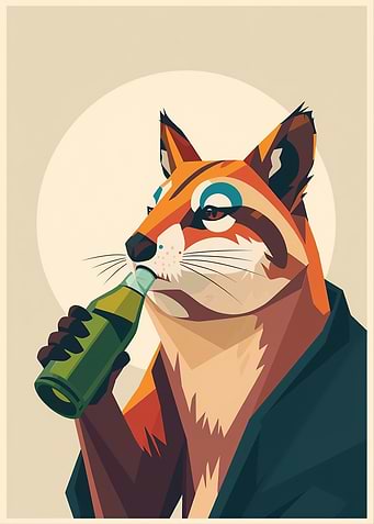 Fox Drinking Beer Digital Art