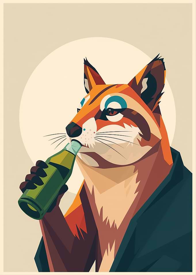 Fox Drinking Beer Digital Art