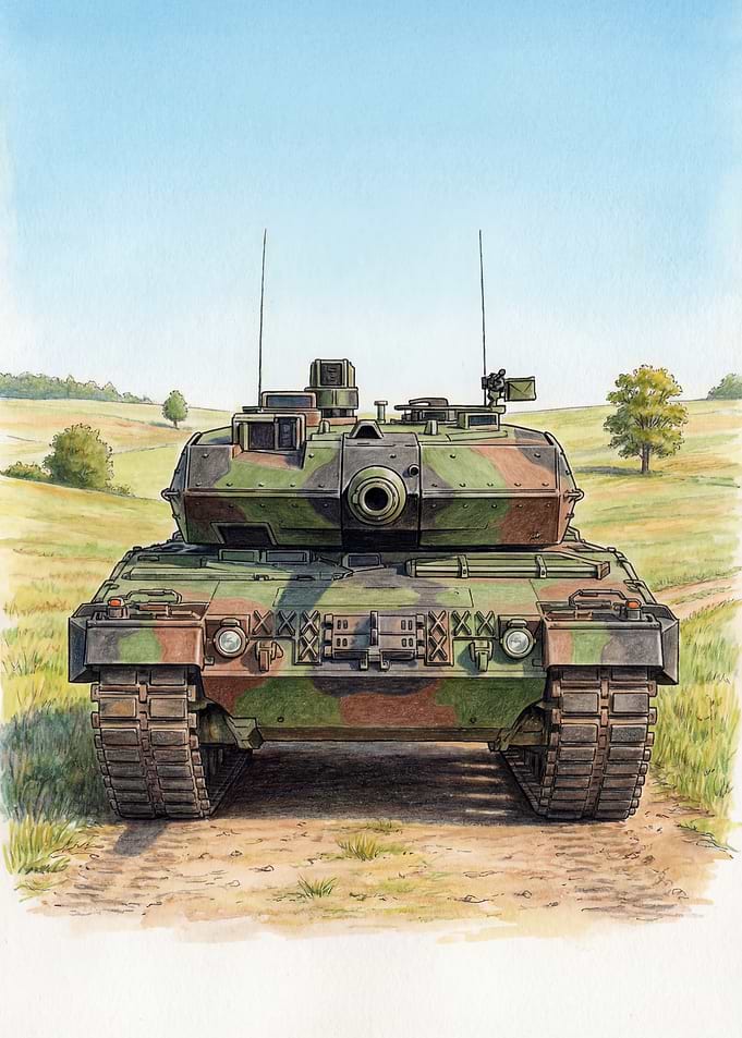 Camouflaged Tank in Field Illustration