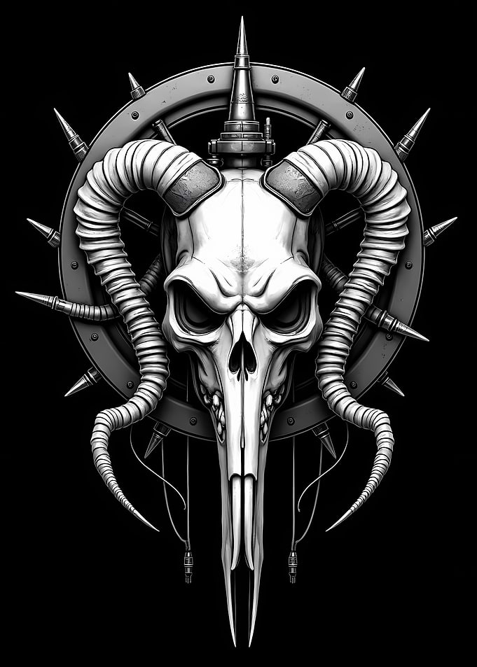 Steampunk Skull with Horns and Spikes