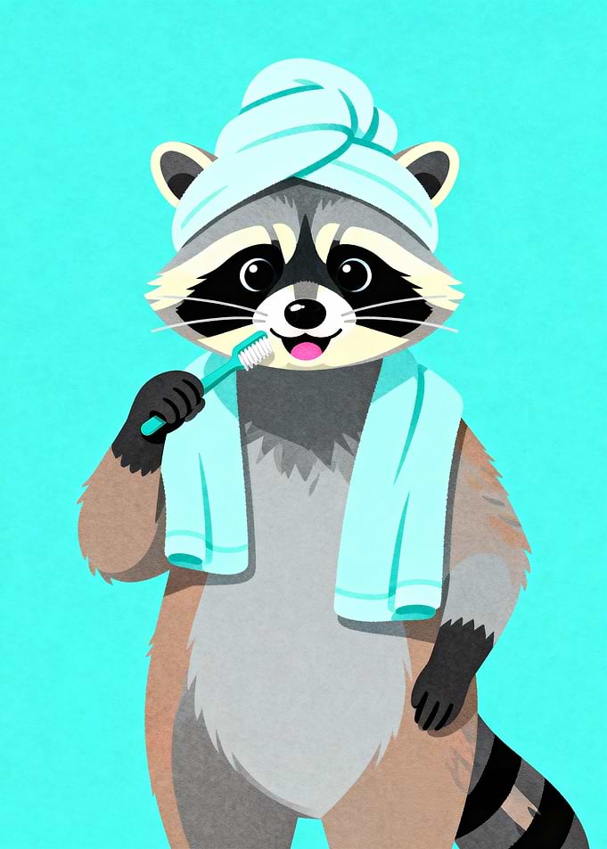 Cartoon Raccoon Brushing Teeth