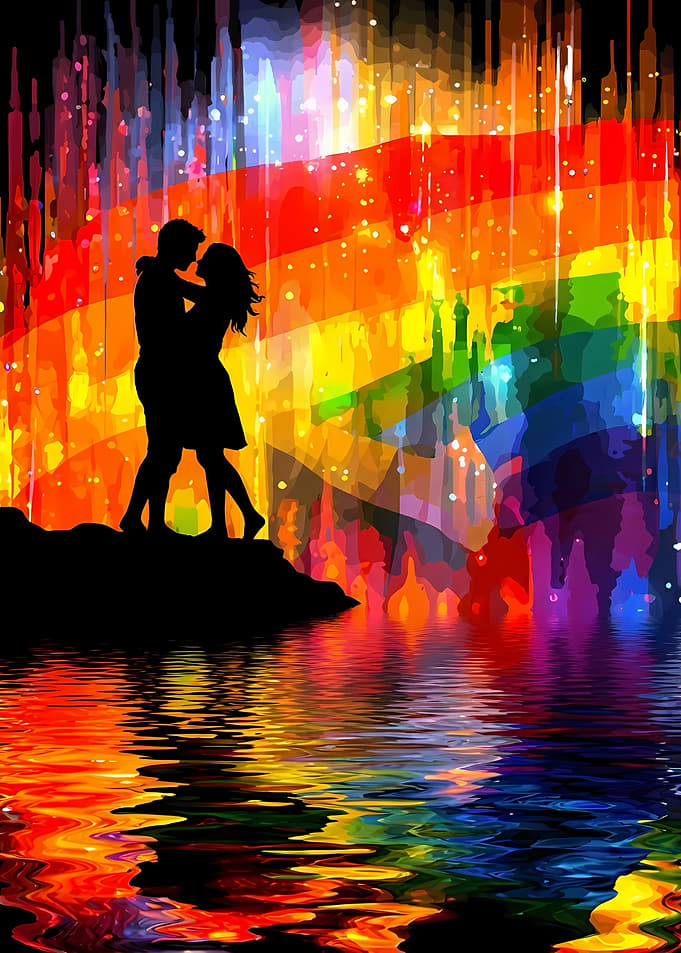 Colorful Couple Silhouette by Water