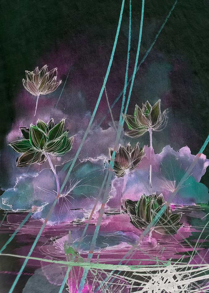 Lotus Flowers in Abstract Lines