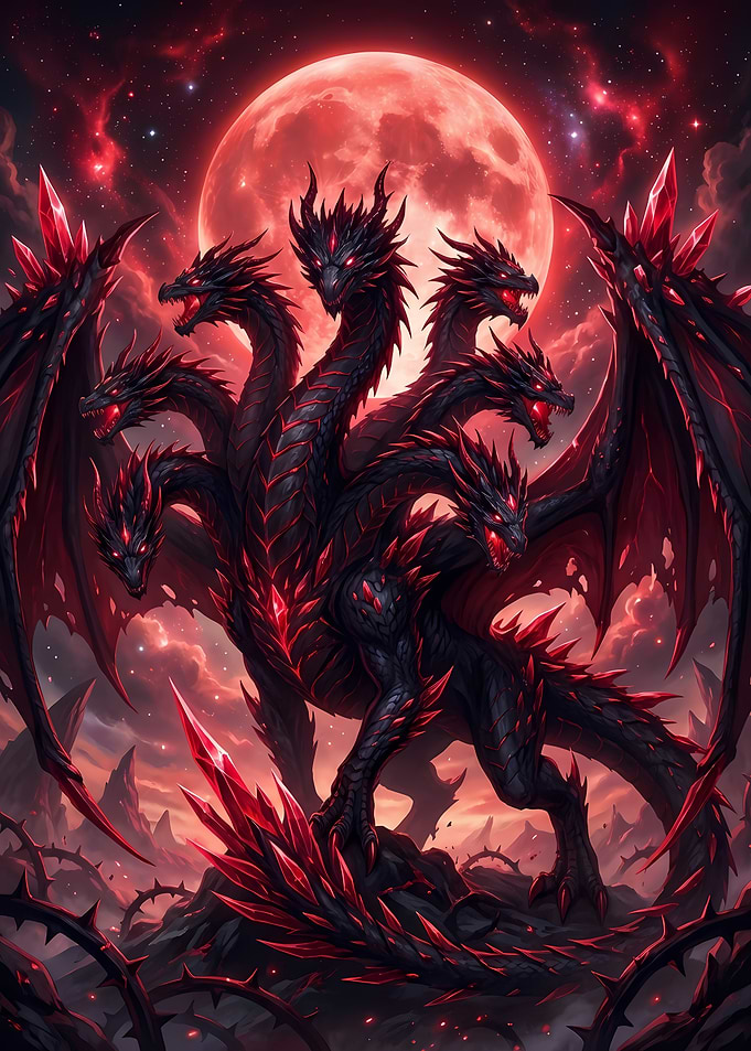 Seven-Headed Dragon with Red Moon
