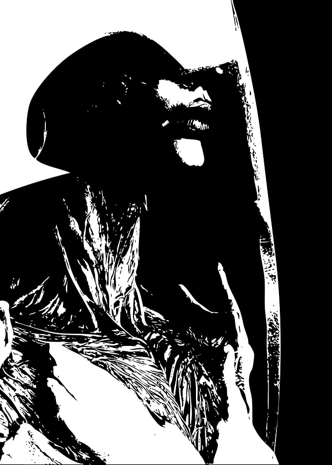 Monochrome Portrait with Hat and Shawl