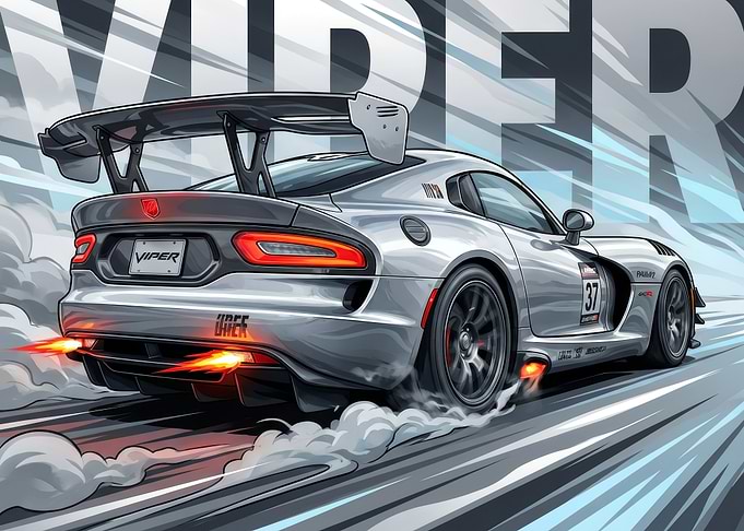 Silver Dodge Viper Illustration