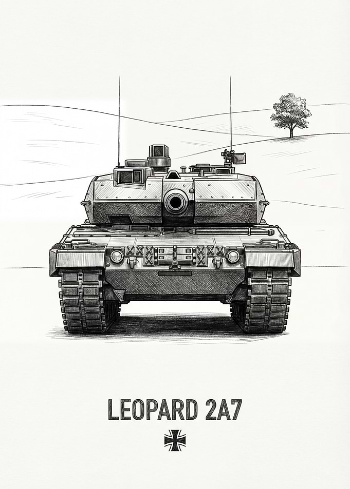 Leopard 2A7 Tank Black and White