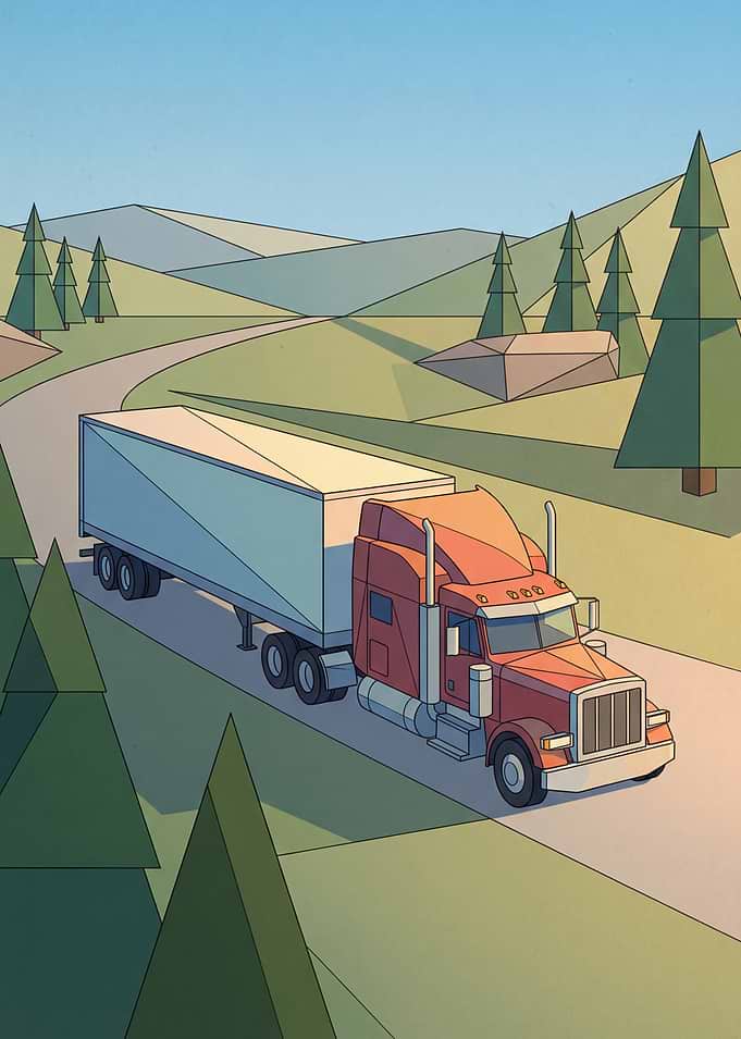 Semi-Truck on Winding Road Illustration