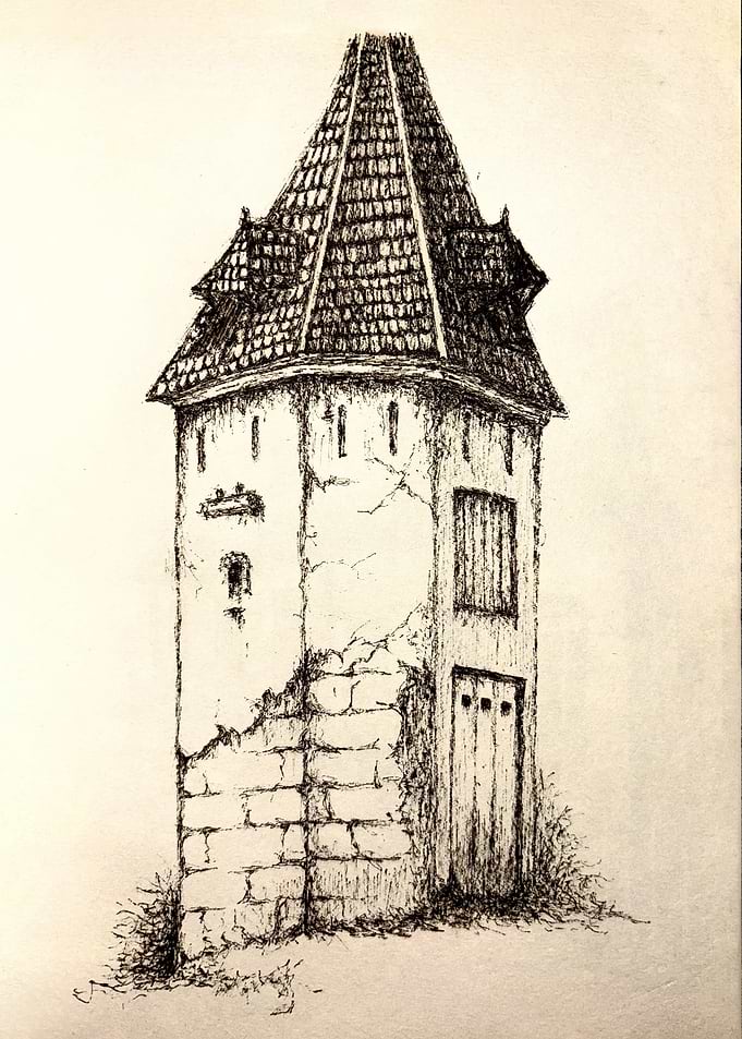 Medieval Tower Ink Drawing