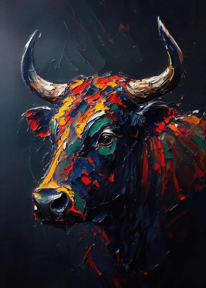 Colorful Abstract Bull Painting