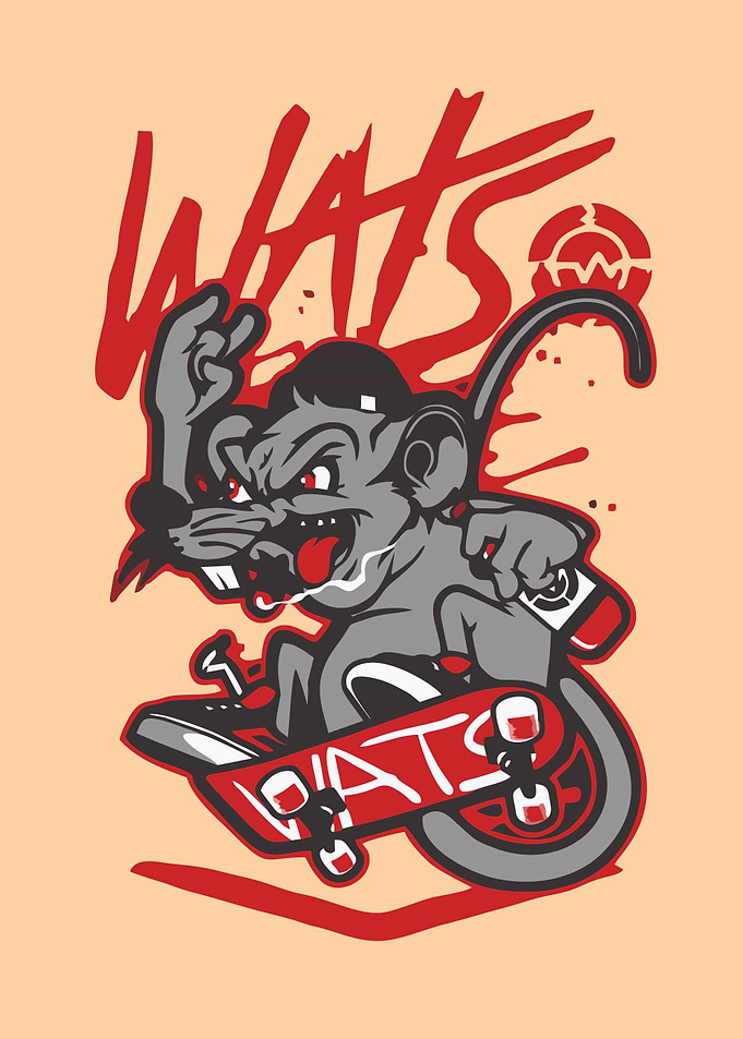 Cartoon Rat Skateboarder with Attitude
