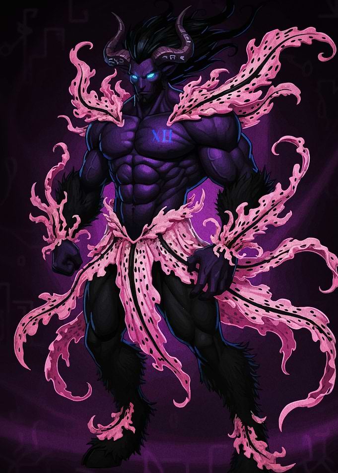 Muscular Demon with Pink Floral Accents