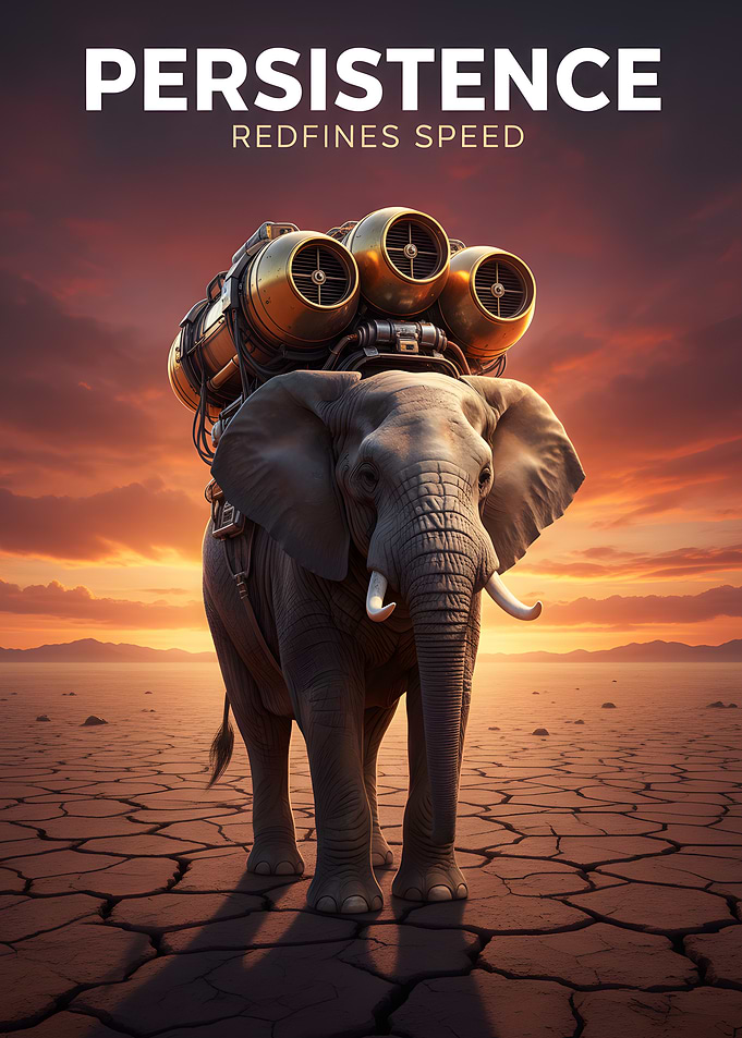 Steampunk Elephant in Desert Landscape