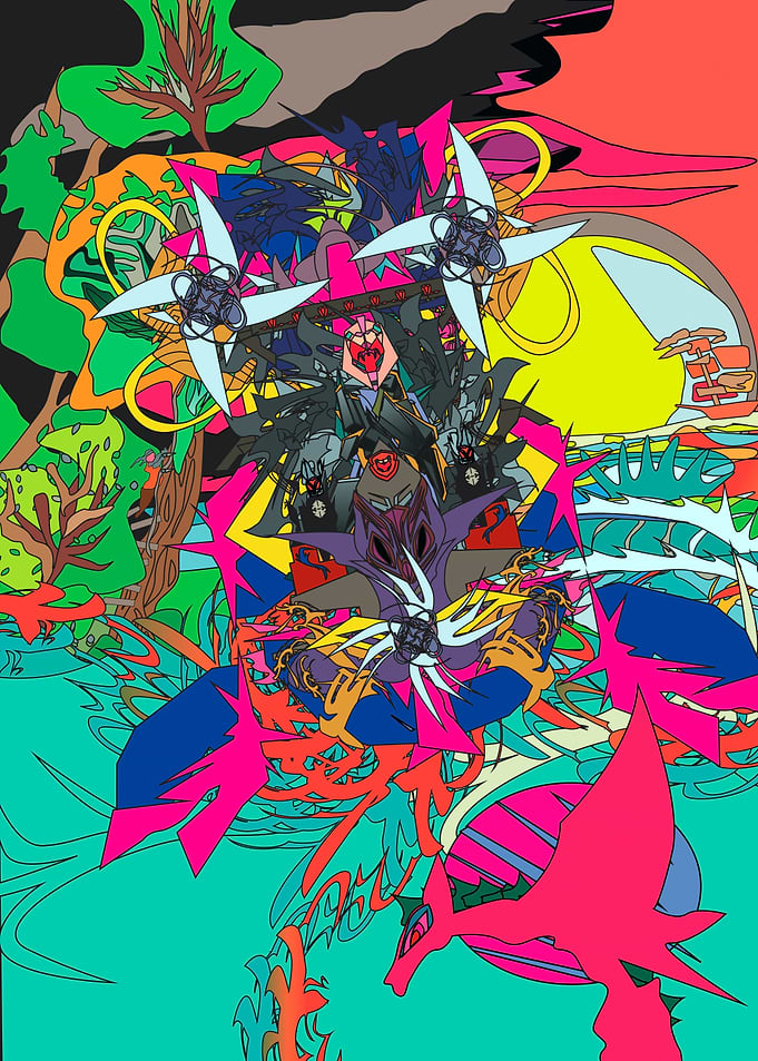 Abstract Ninja Warrior in Psychedelic Forest