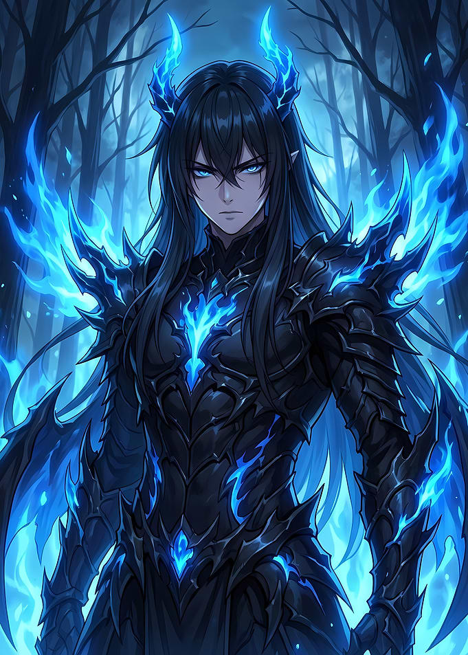 Blue Flame Armor Warrior in Forest
