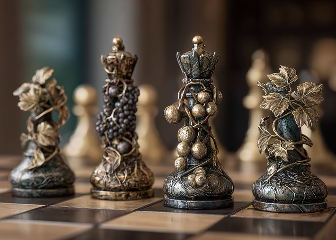 Ornate Chess Pieces with Fruit Designs
