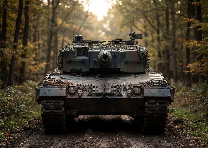Camouflaged Tank in Forest