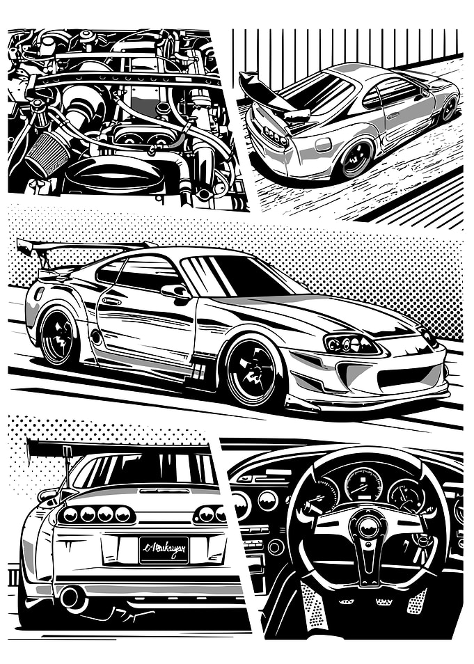 Toyota Supra Black and White Collage