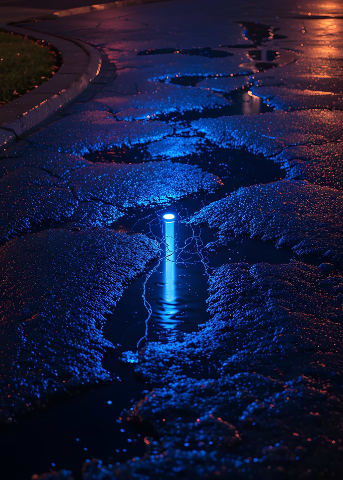 Neon Light in Puddle Reflection
